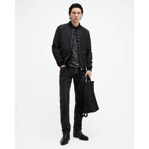 All Saints Bassett Ramskull Bomber Jacket Ribbed  Full Zip Up Black Size M